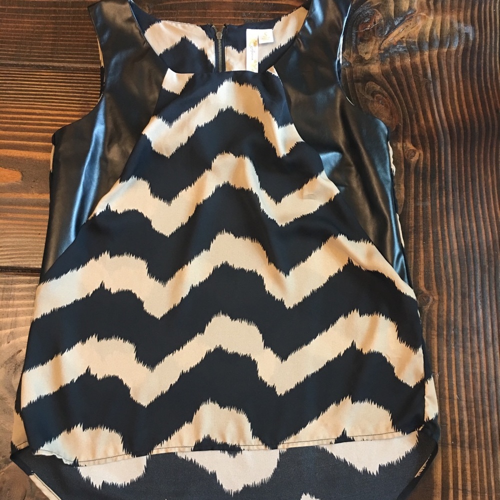 Sleeveless Blouse with Faux Leather Accent
